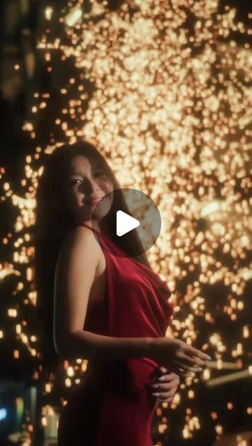Lancôme beauty campaign reel — model in red against gold bokeh